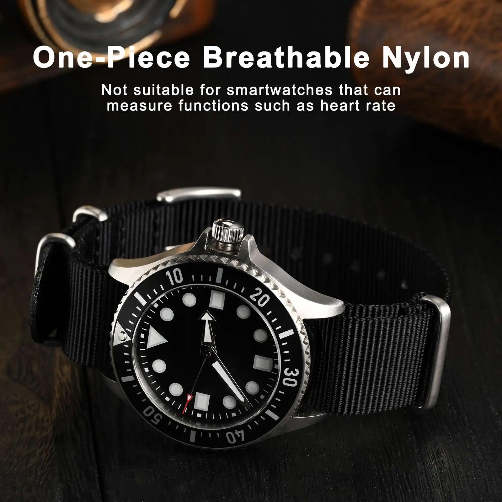 حزام ساعة Ayadoo من النايلون قطعة واحدة، حزام بديل على الطراز العسكري باللون الأسود والبني مع إبزيم من الفولاذ المقاوم للصدأ، العرض 18 20 22 مم