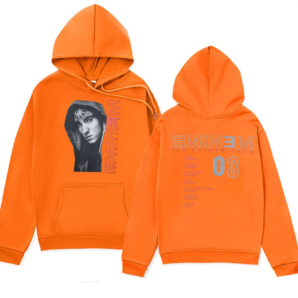 Vintage 2000s Eminem Print Hoodies Rapper Eminem Show European Tour Hip Hop Merch Hooded Sweatshirts Men's Oversized Streetwear