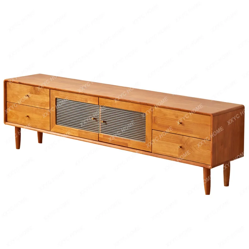 

Solid Wood TV Cabinet Side Table Modern Living Room Storage Rubber Wood Bedroom Floor Cabinet