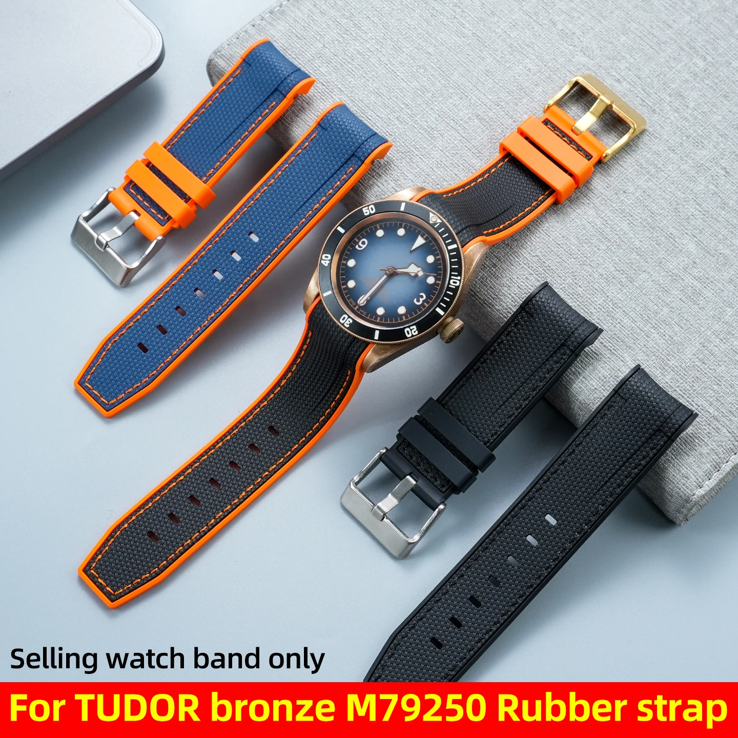 

Силиконовый арочный мундштук Ремешок для часов TUDOR Blue Bay Bronze Small Copper Flower M79250, водонепроницаемый, резиновый, 23 мм