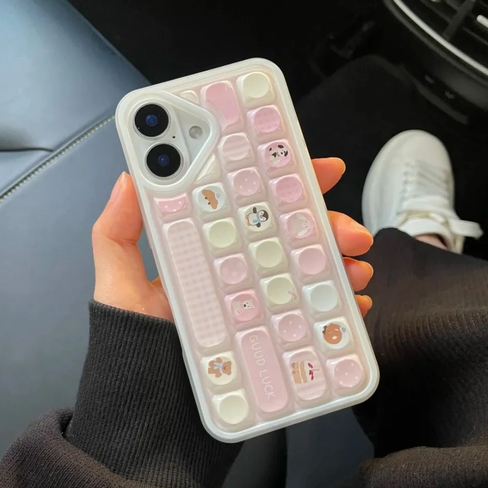 Compatible for IPhone 16 14 12 13 11 15 Pro Max Iphone 16 11 Case Creative Keyboard Cartoon Lovely Penguin Pink Girl Soft Case