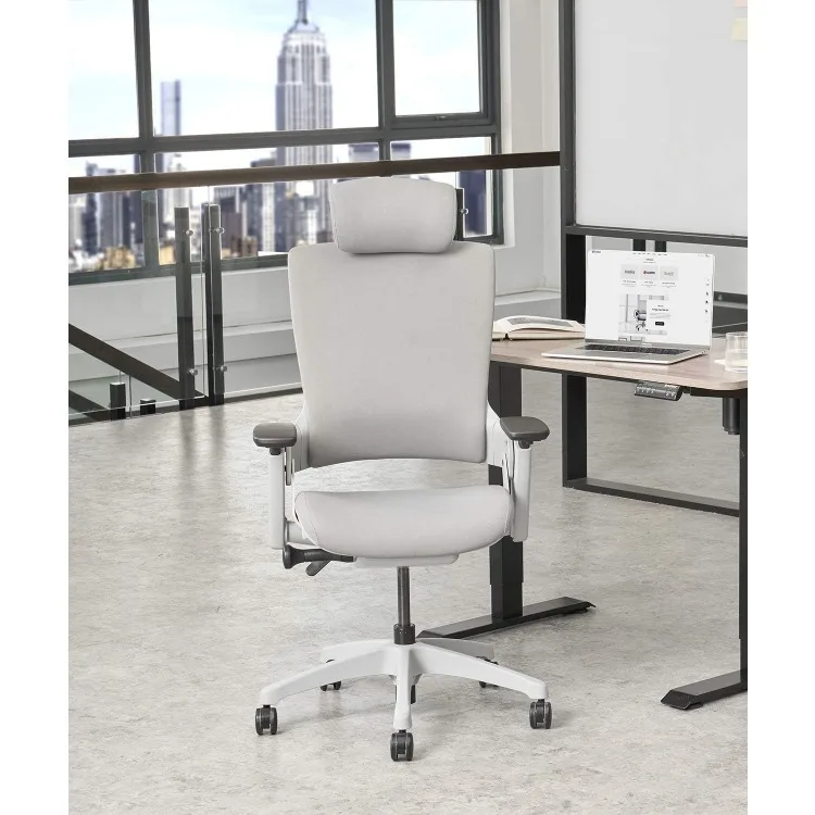 Ergonomic High Swivel Executive Chair with Adjustable Height Head 3D Arm Rest Lumbar Support and Upholstered Back for Home