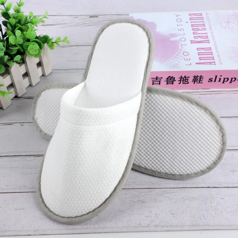 White Cotton Slippers Men Women Hotel Disposable Slides Home Travel Sandals Hospitality Footwear One Size on Sale