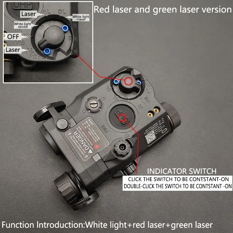 Tactical PEQ15 Red Green IR Laser Dot Sight Aiming Laser White LED Scout Light For 20mm Rail Airsoft Hunting Weapon Light PEQ-15