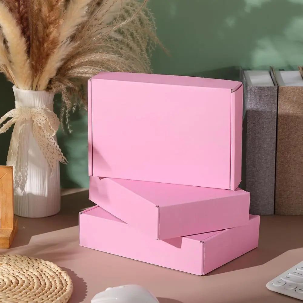 Pacote com 100 pequenas caixas de transporte de papelão rosa para presentes e envio postal, 9x6x2 polegadas