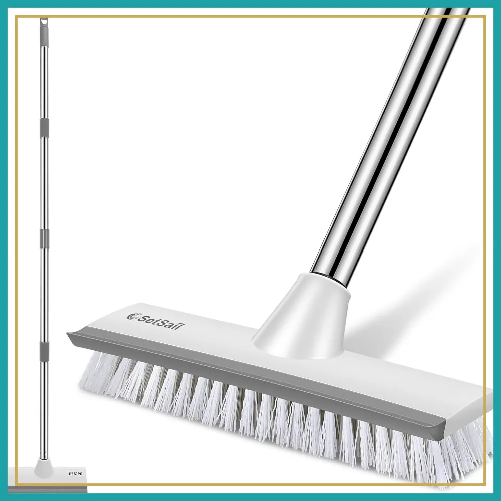 

SetSail 2-in-1 Floor Scrub Brush with 51-Inch Adjustable Handle, Stiff Bristle Scrubber for Shower, Bathroom, Garage, Kitchen, Wall, Deck, Tub, Tile