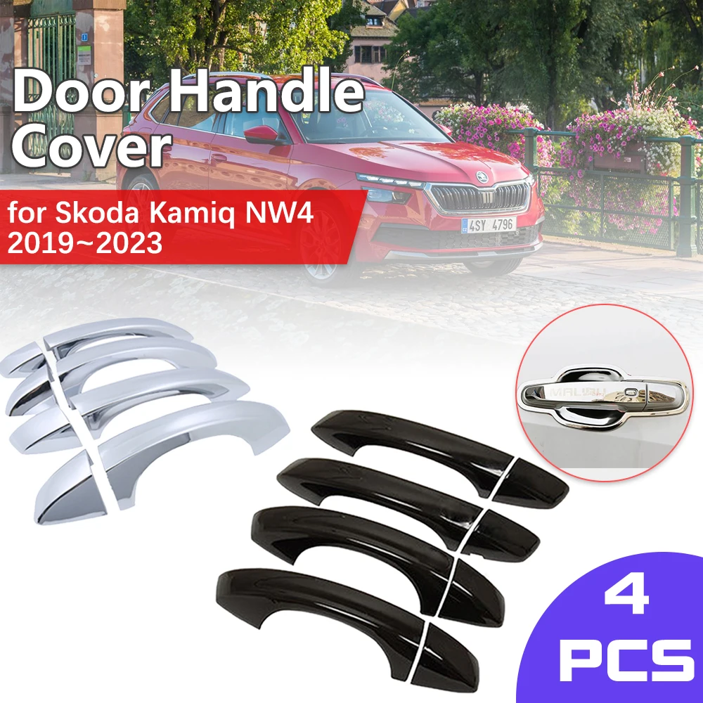 

Chrome Door Handle Cover for Skoda Kamiq NW4 2019~2023 2020 2021 Key Carbon Fiber Trim Catch Car Cap Styling Stickers Accessorie