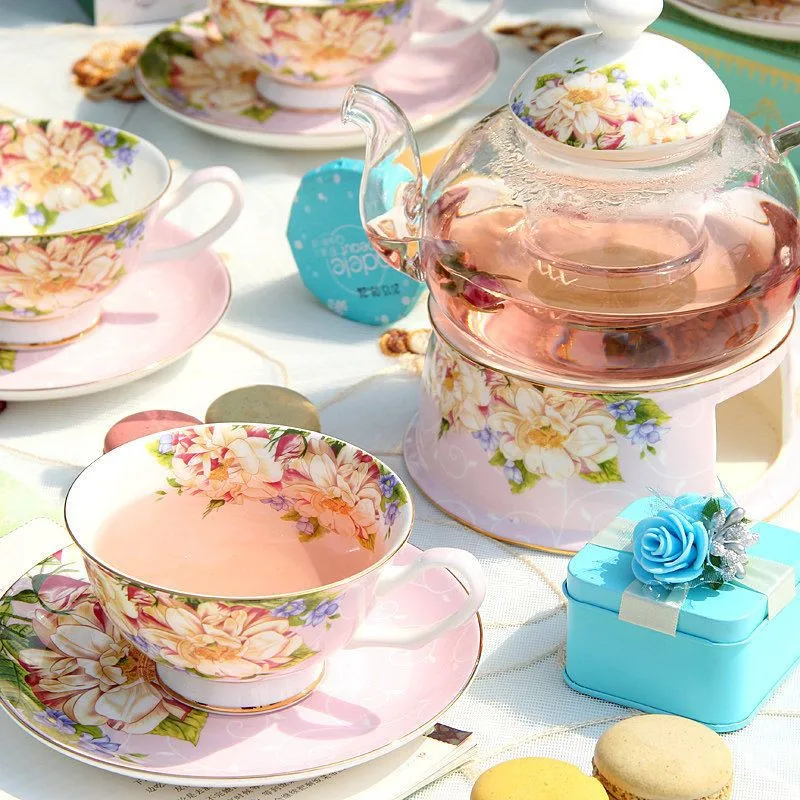 English British Afternoon Tea set for Home Office Cafe High-Grade Porcelain Tea Cup Saucer Spoon Glass Teapot Teaware set Gift