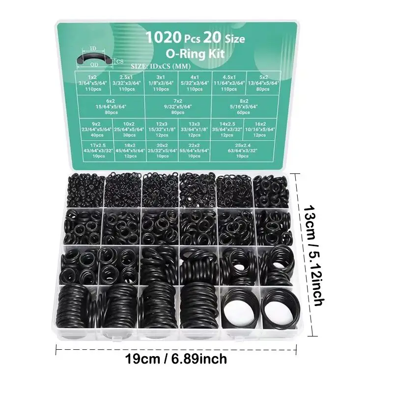 1020Pcs O‑Ring Kit,20‑Size Nitrile Rubber Gasket,Oil‑Resistant Waterproof Assorted O‑Rings for Car,Plumbing & Machinery Repair