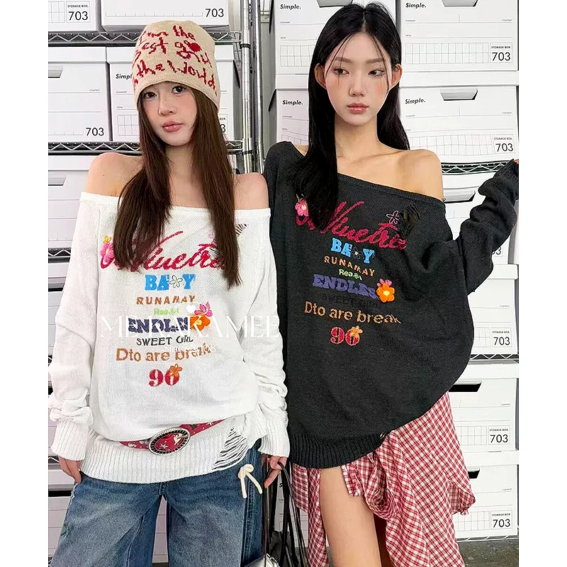 

New Goth Punk Gothic Sweater Oversized Pullovers Women Cool Hollow Out Hole Broken Jumper Harajuku Aesthetics Sweater SL235