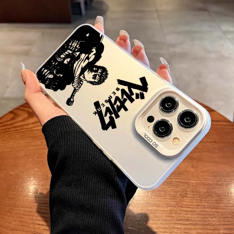 Berserk Catroon أنيمي لابل آيفون 16 15 14 13 12 11 XS X Pro Max Plus غطاء فضي ملون جراب هاتف