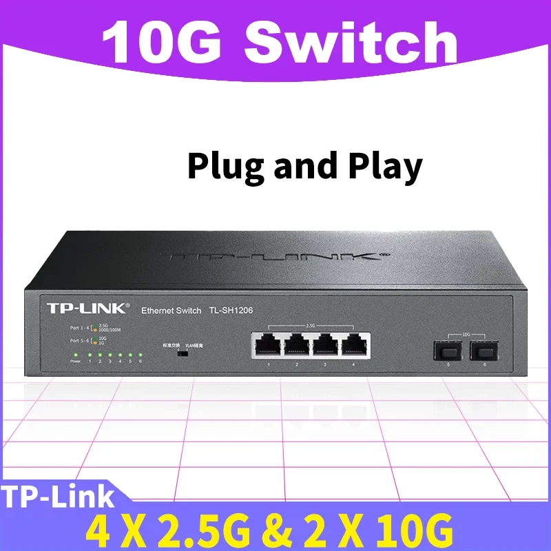 TP-LINK 2.5G Switch 4 Network Ports 2 Ports 10 Gigabit Optical Port Uplink Networking Splitter TL-SH1206 Ethernet Switches