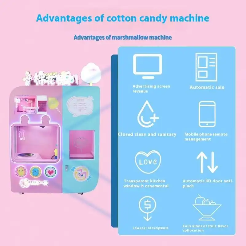 Nueva máquina de venta comercial inteligente totalmente automática de algodón de azúcar, área escénica, centro comercial, inversión, algodón de azúcar
