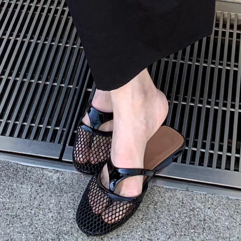 

Fashion Mesh Hollow Mary Jane Women Shoes Mules Slippers Breathable Sandals Comfort Out Ballet Flat Shoes Lazy Outdoor Slippers