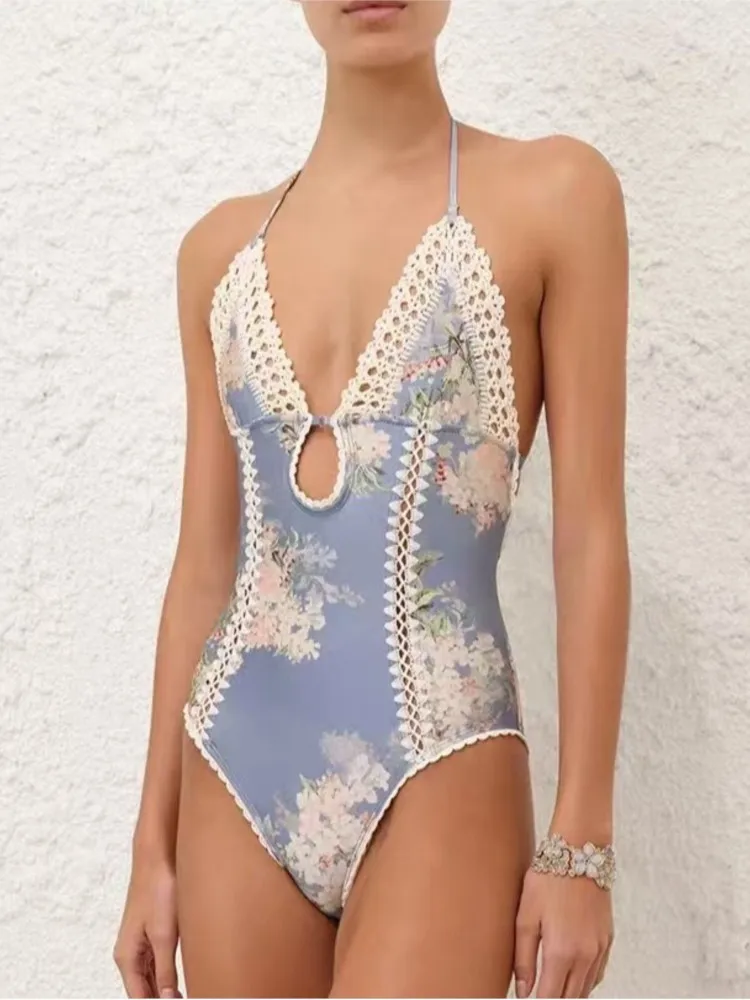 

2026 New Lace Up One Piece Swimsuit Women Solid Sexy Hollow Out Swimwear Tropical Summer Beachwear Bathing Suit Bodysuit