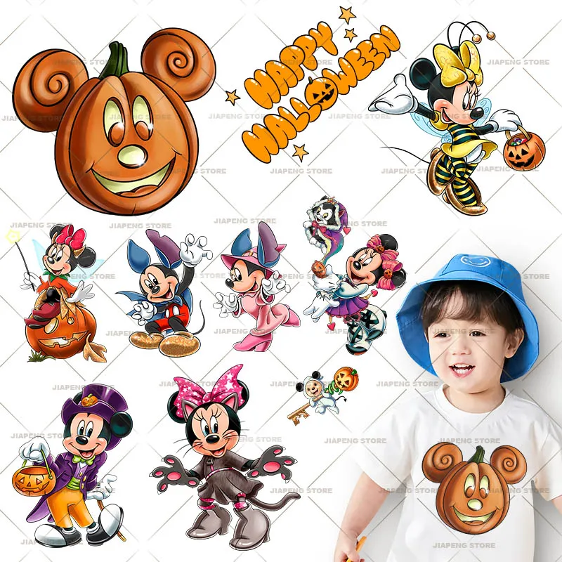 Witch Minnie Bat Mickey Mouse Print Heat Transfer Vinyl Stickers For Kids Baby Clothes Disney Halloween Ghost Iron on Patches