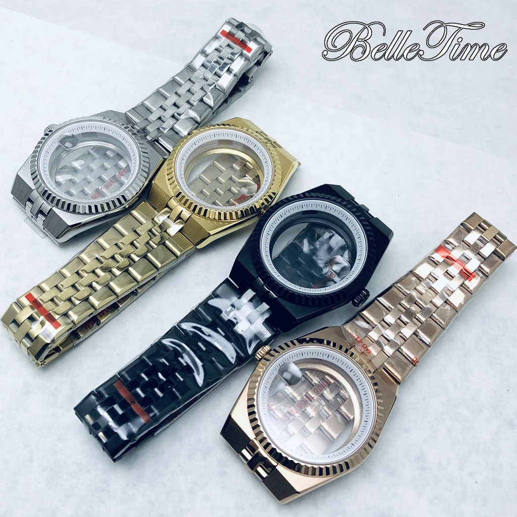 40 مللي متر PVD Land-Dweller الفضة الأسود الذهب RoseGold ساعة حافظة الياقوت الزجاج ل NH34 NH35 NH36 ساعة يد تعمل بالحركة اكسسوارات