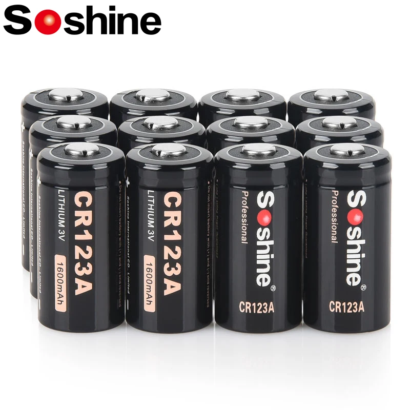 Soshine 1600mAh CR123A 3V Primary Lithium Battery 3 Volt CR123A Batteries Non-Rechargeable Li-ion Battery 10 Years Storage Life