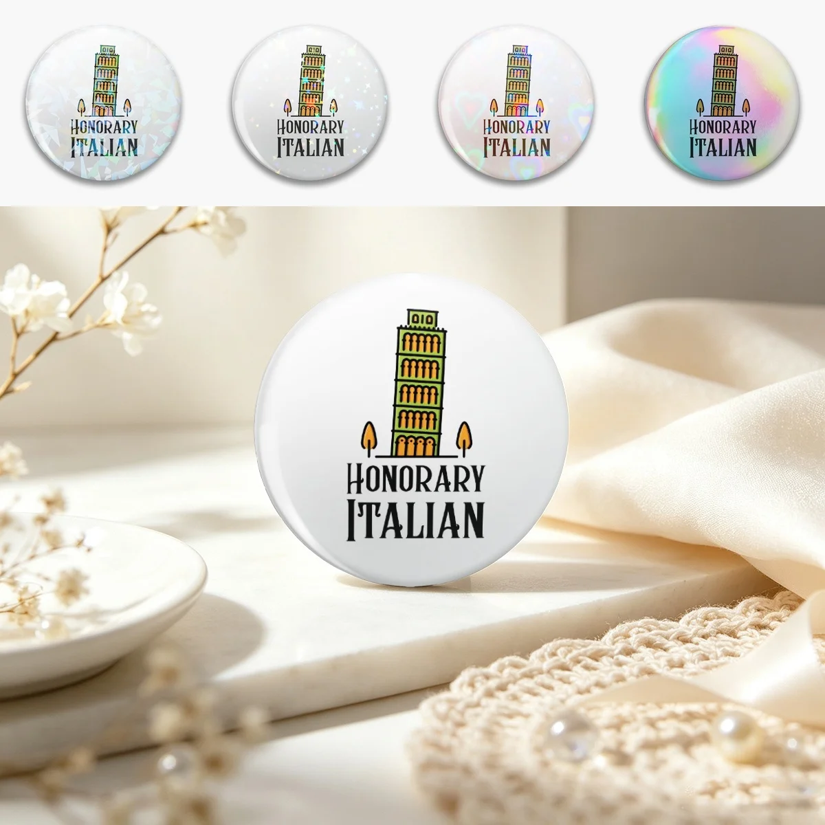 Honorary Italian Pin Holographic Star Heart Pin Brooches Laminated Button Fashion Accessory