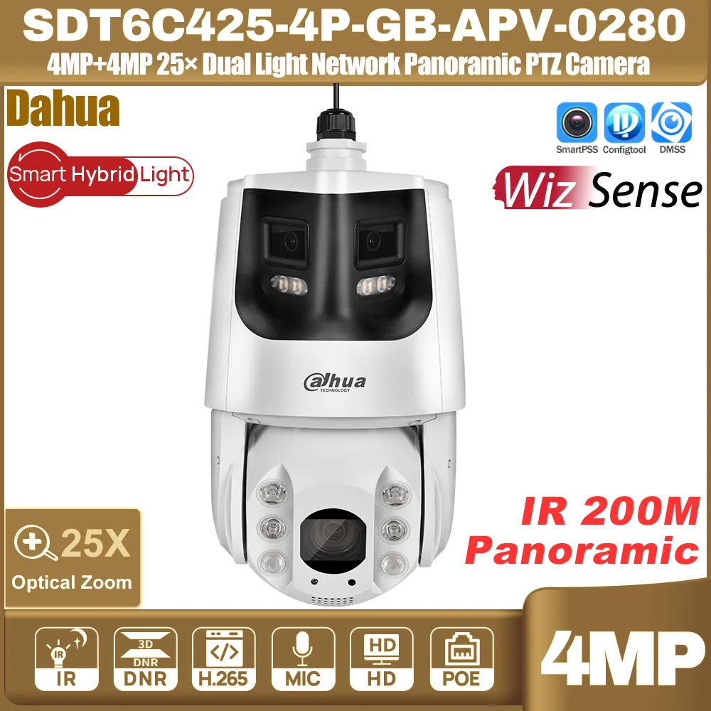 

Dahua 4+4+4 МП 25X PTZ IP-камера с двойной подсветкой WizSense, PoE, автослежением, IVS, звуковой сигнализацией, SDT6C425-4P-GB-APV-0280, панорамная