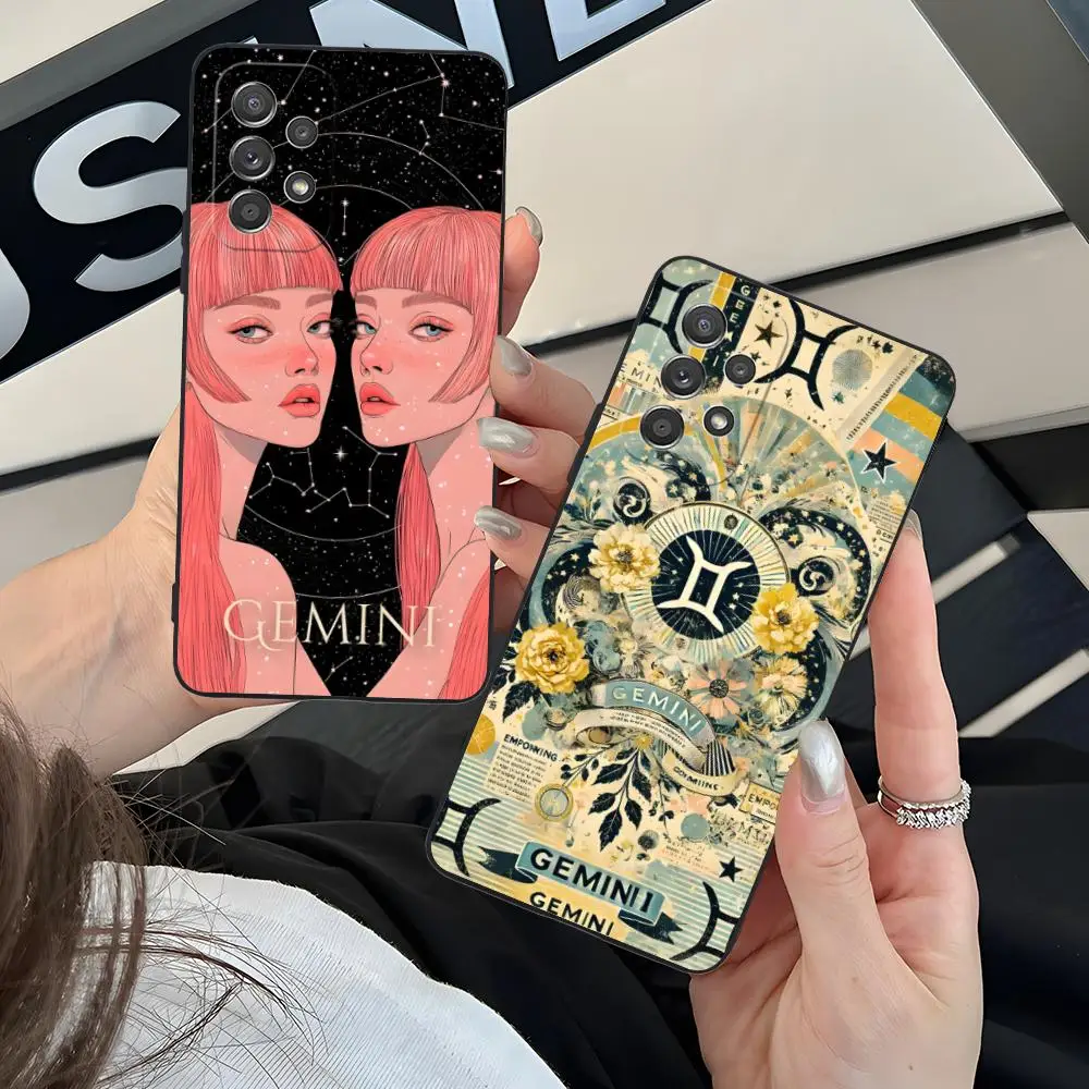 Zodiac Sign Gemini Phone Case for Samsung Galaxy M55 54 42 35 34 33 32 23 22 15 14 13 12 F55 5G Soft TPU Shockproof Cover