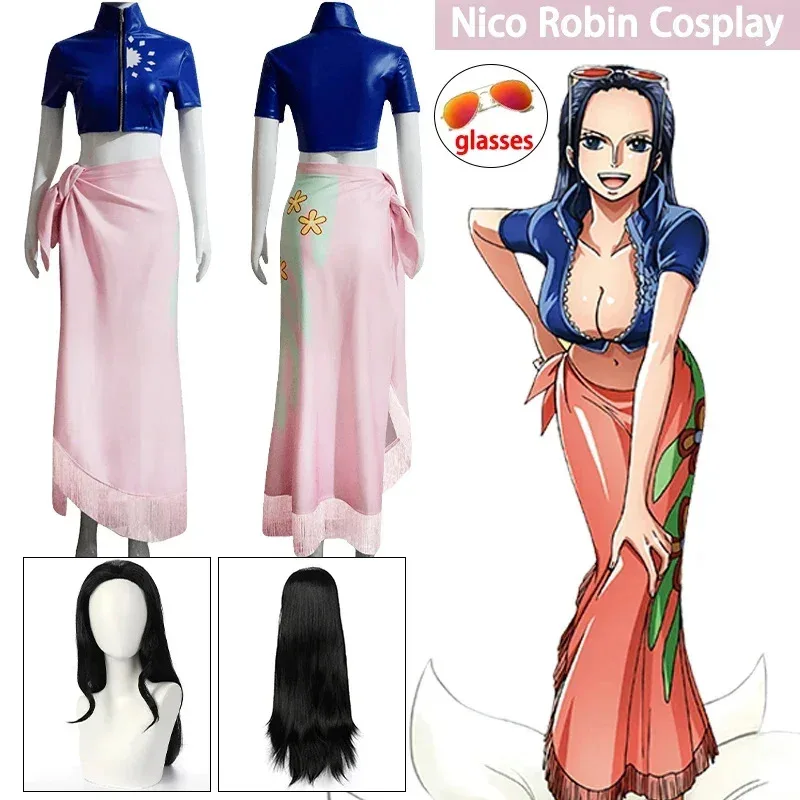 

FC6Robin Cosplay Anime Costume Miss · Allsunday Nico · Robin Cosplay Sexy Uniform Wig Glasses Halloween Costume for Women G@FC8！