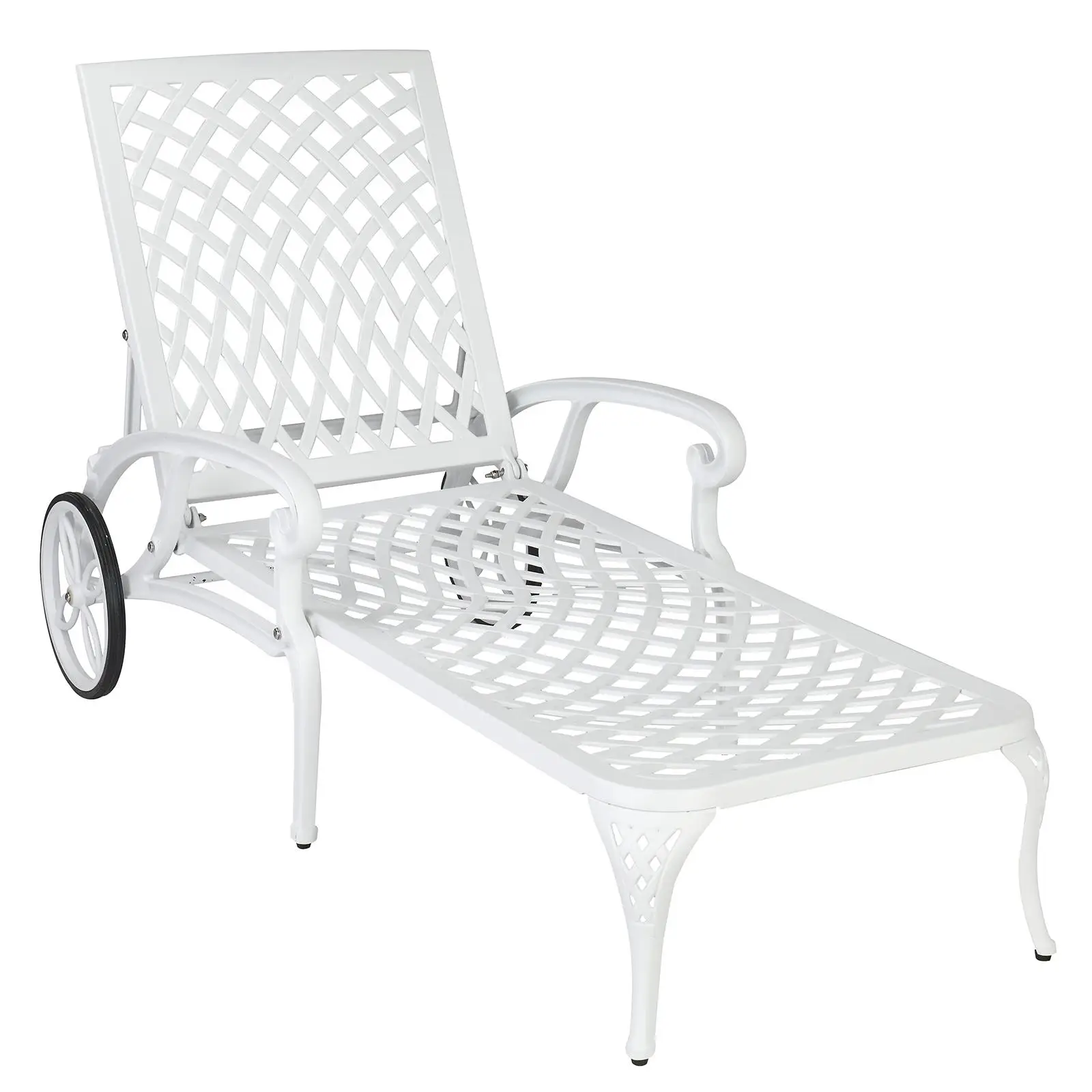 Adjustable 193x64.5cm Cast Aluminum Outdoor Bed with Backrest - Elegant White Courtyard Lounge