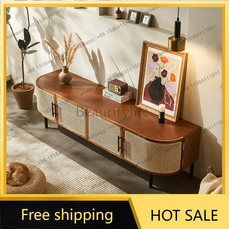 LD Creative Ash Wood TV Cabinet Nordic Rattan Modern Simple Homestay Solid Wood Furniture