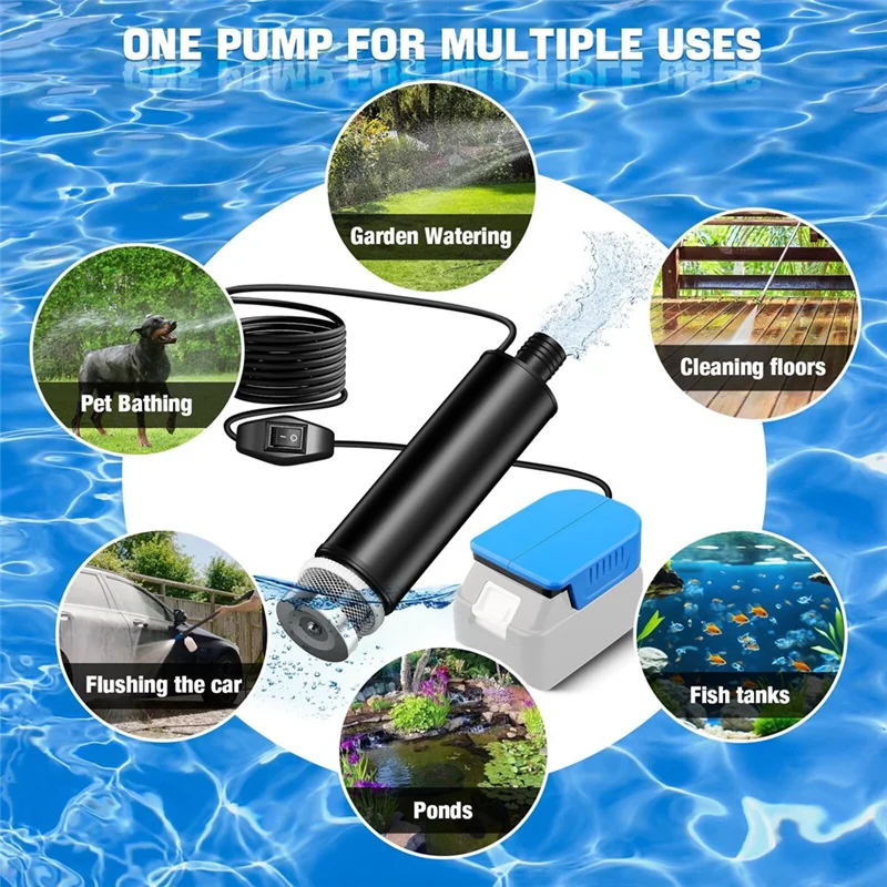 

AT43-Cordless Submersible Water Pump For 18V Battery For Garden,Camping, Kiddie Pool, Fish Tank