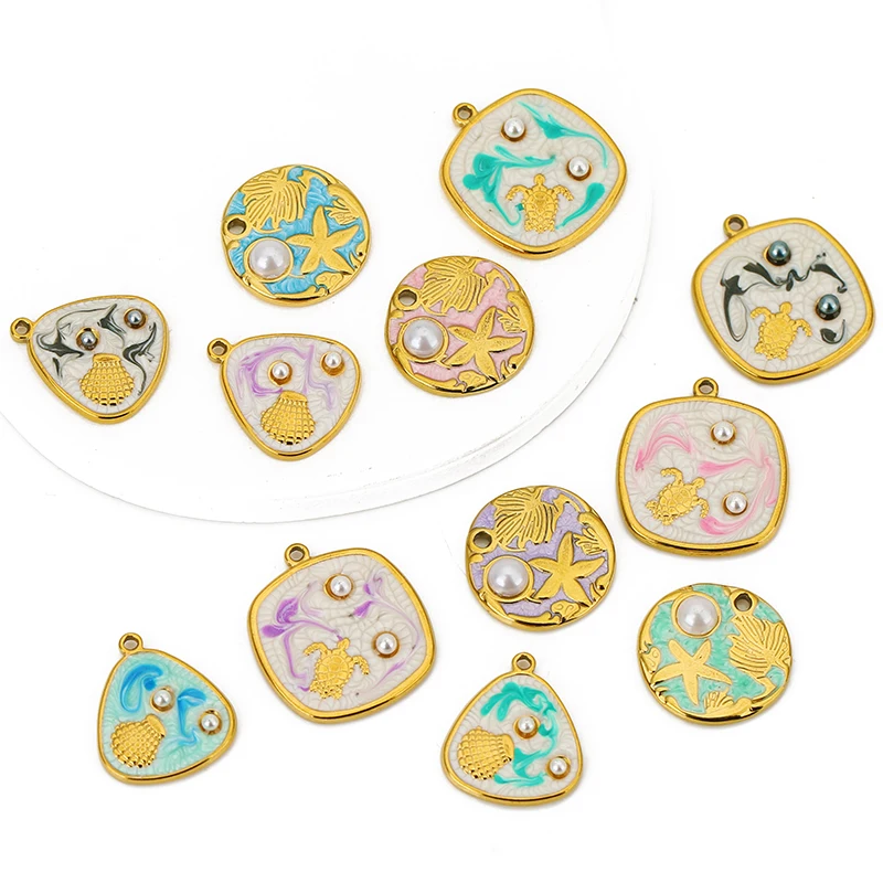 

4pcs Stainless Steel Enamel Ocean Series Turtle Starfish Shell Charm Pendant for Necklace Bracelet Earrings Diy Jewelry Supplies