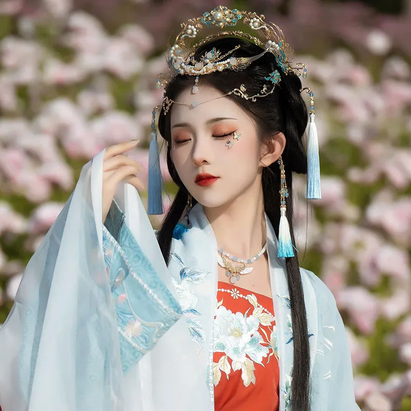Ancient Chinese Style Fairy Mother Hairpin Forehead Pendant And Ear Cover Set Lolita Accessory for Cosplay And Costume