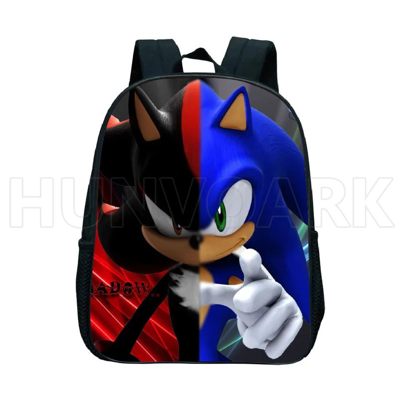 Mochila escolar de corrida Sonic para meninos e meninas, 12 polegadas, desenhos animados, luz, preto, simples, viagem