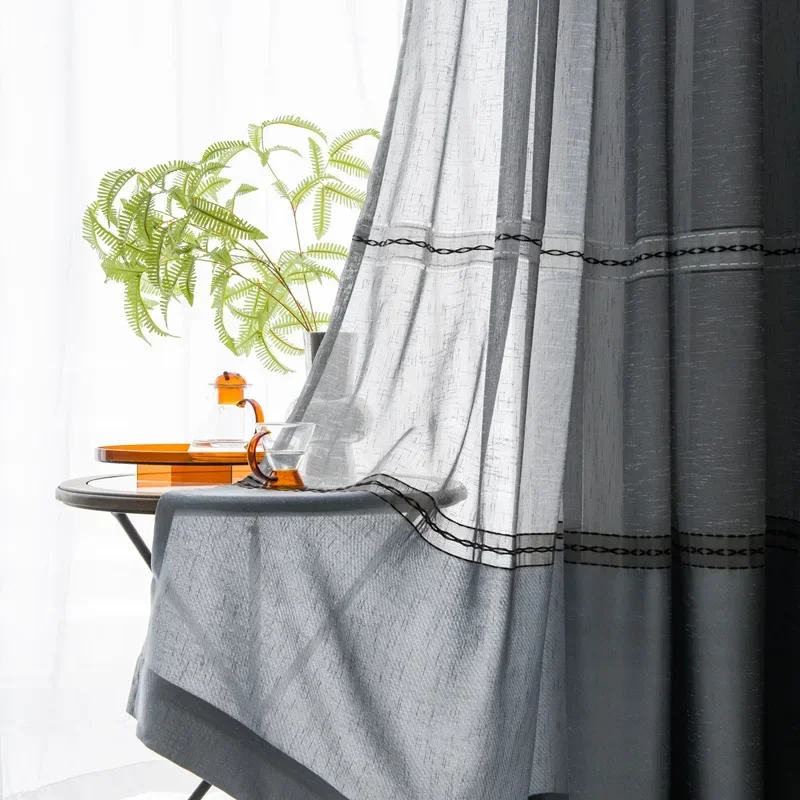 New Curtains for Living Dining Room Bedroom Custom Modern Minimalist Gray Stitching Cotton Linen Door Window Curtain Room Decor