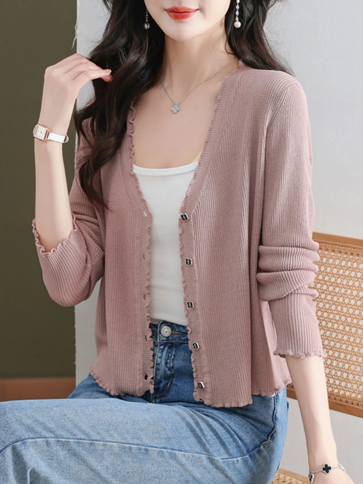 

High Quality Ice Silk Small Knitted Cardigan for Women's 2024 Spring/summer New Cover Up Short Jacket Thin Shawl