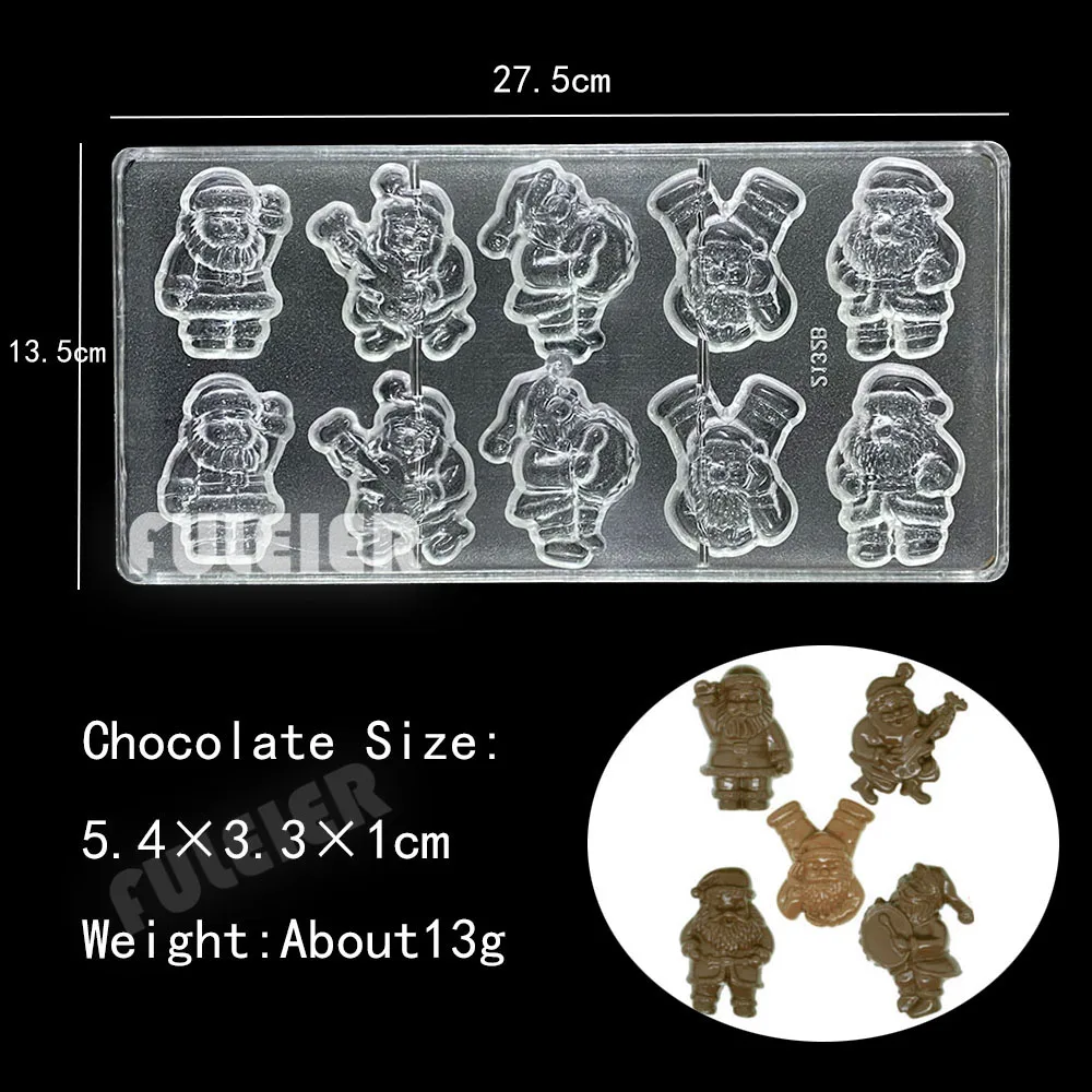 Christmas Polycarbonate Chocolate Molds Snowman Gift Shape Baking Pastry Candy Bar Mould Sweets Bonbon Cake Confectionery Tool