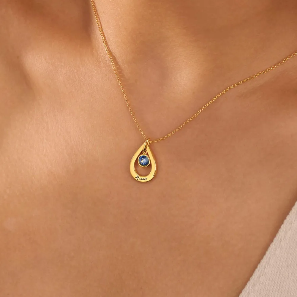 

Персонализированное колье с именем и камнем по месяцу рождения, ювелирное украшение из нержавеющей стали, подарок для женщин