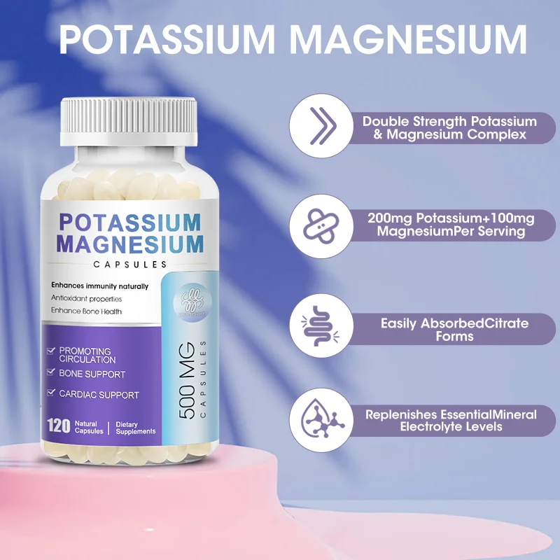 Potassium Magnesium Capsules for Beauty Health Sleep Quality Fast Fitness Bone Muscle Cramps and Cardiovascular Cellular Immune