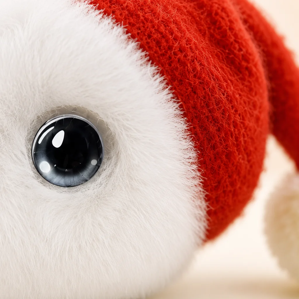 Christmas Fluffy White Round Ball Plush Doll With Santa Hat Big Eyes Stuffed Animal Toy Kawaii Festive Table Ornament New