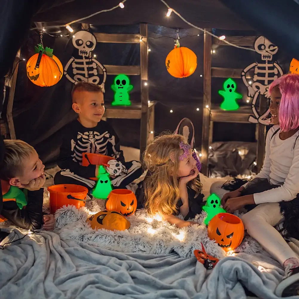 Mini figurine Shoous Glow in Dark, Halloween Glowing, Spooky Pumpkin Modules, Seton mesurost Micro, Cute Decoration, 4Pcs, Set