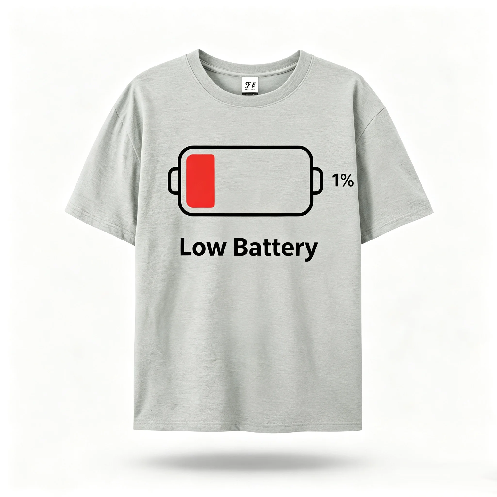 Low Battery 1% Graphic T‑Shirt Funny Sarcastic Humor Short Sleeve Crew Neck Casual Tees Unisex Cotton Tops
