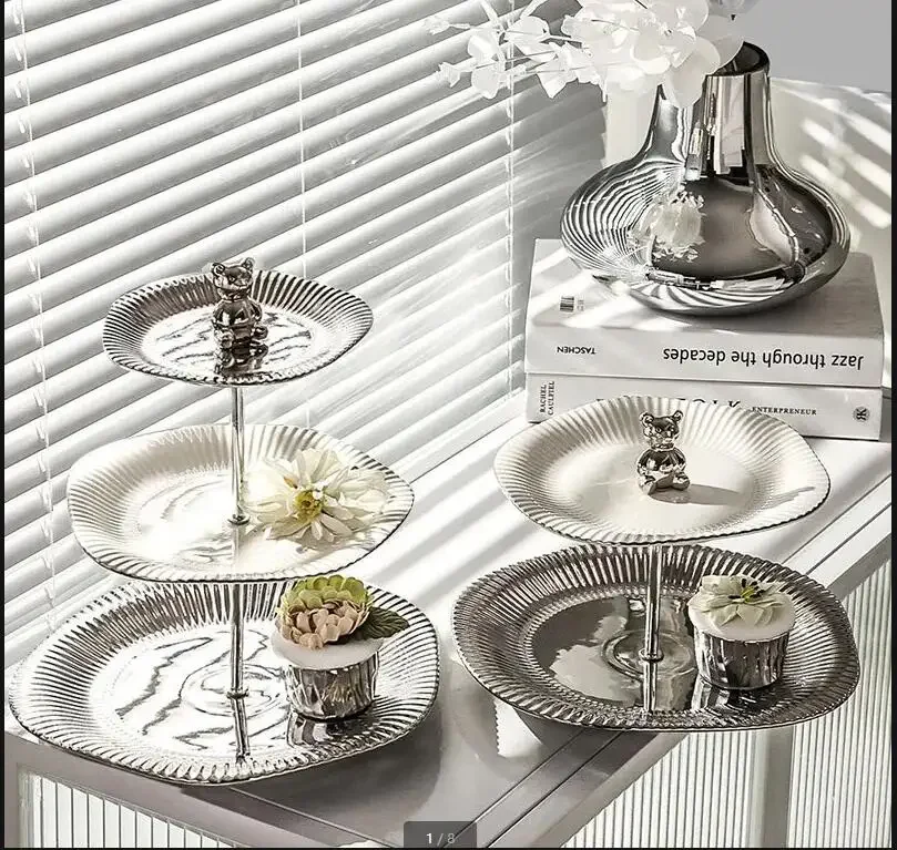 

2/3 Layer Ceramic Fruit Plate Afternoon Tea Snack Candy Plate Wedding Birthday Party Dessert Cake Display Stand Home Tableware