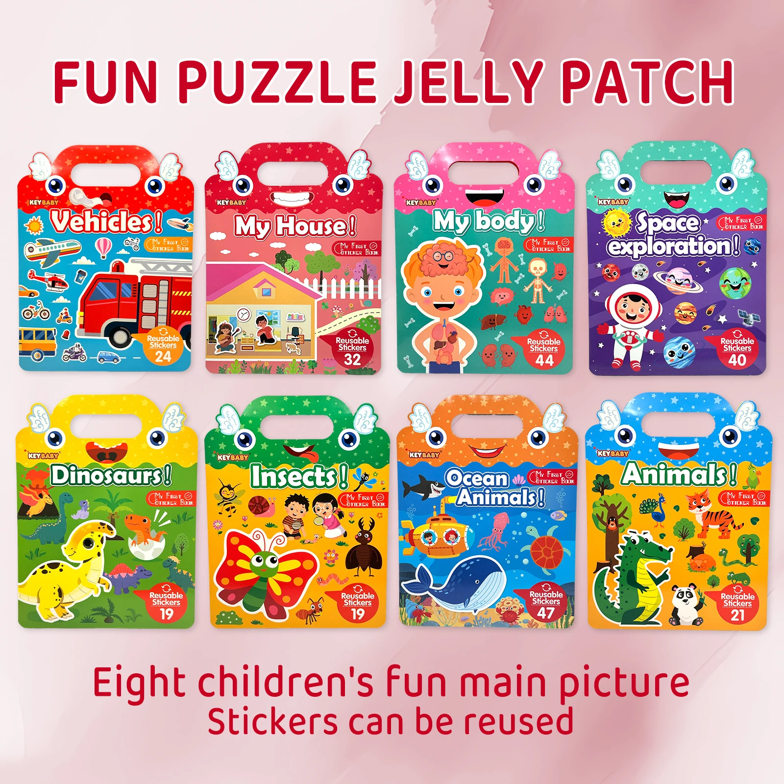

Reusable Jelly Sticker Book Set 8 Themes Vehicles Animals Space Home Body Insects Ocean Dinosaur Shape Matching Puzzle Fashion