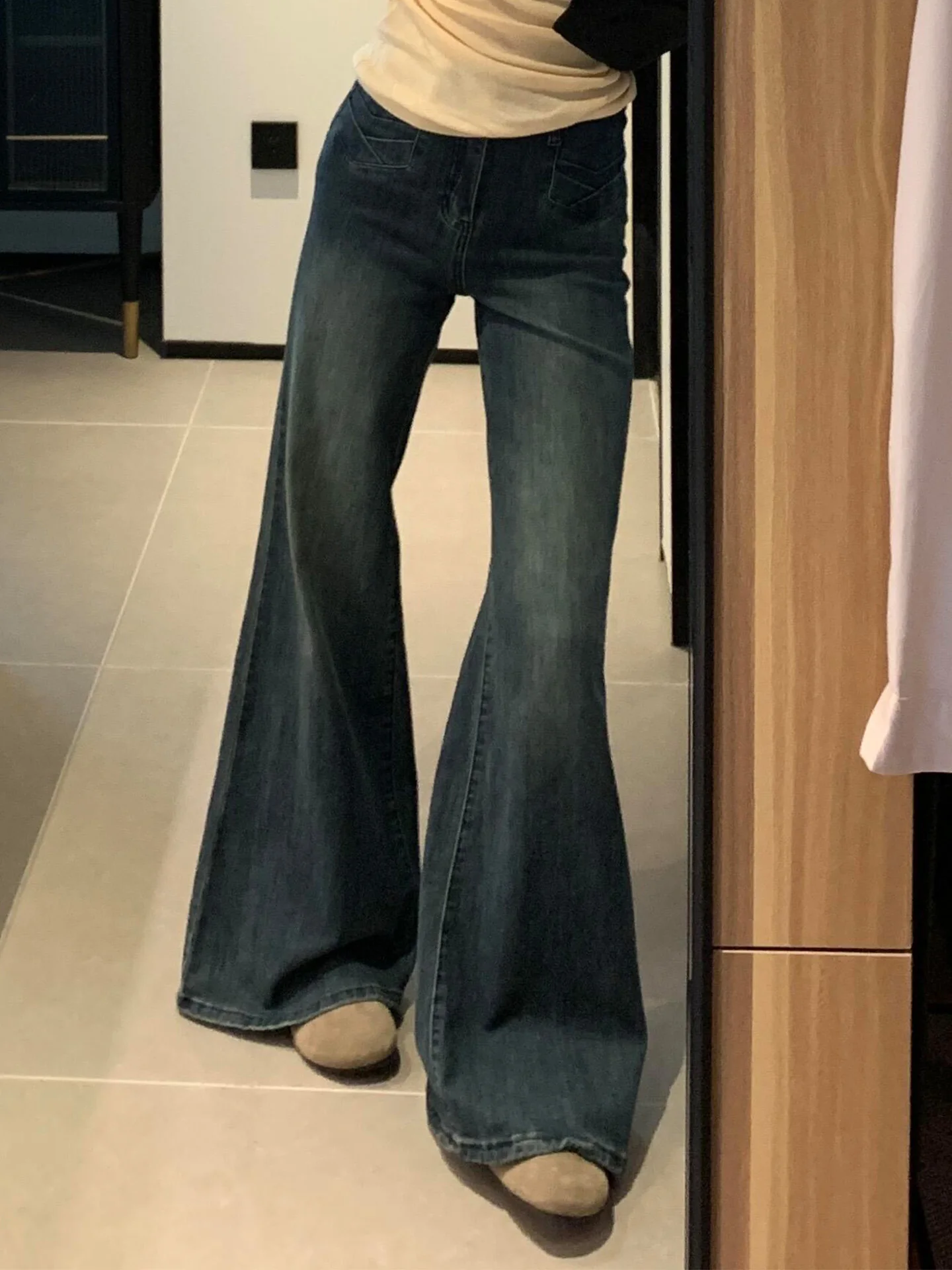 

Retro American Blue Faded Denim Jeans Women's Slim Fit High Waist Wide Leg Pants Spring Summer New Style Casual High Quality