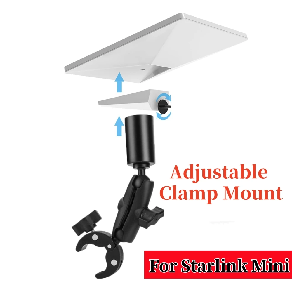 For Starlink Mini Mount Adjustable Clamp Mount for RV Ladders Guardrails Universally Adjustable Angle with Original Pipe Adapter
