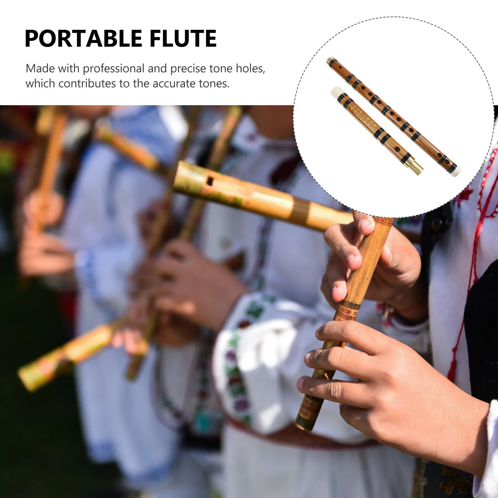 

1set Bamboo Flute Instrument Chinese Traditional Dizi Detachable Design For Beginners Students Portable Lightweight Retro Style