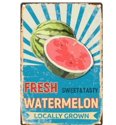 FRESH WATERMELON LOCALLY GROWN METAL TIN SIGN MAN CAVE YARD BARN ART GARAGE SIGN