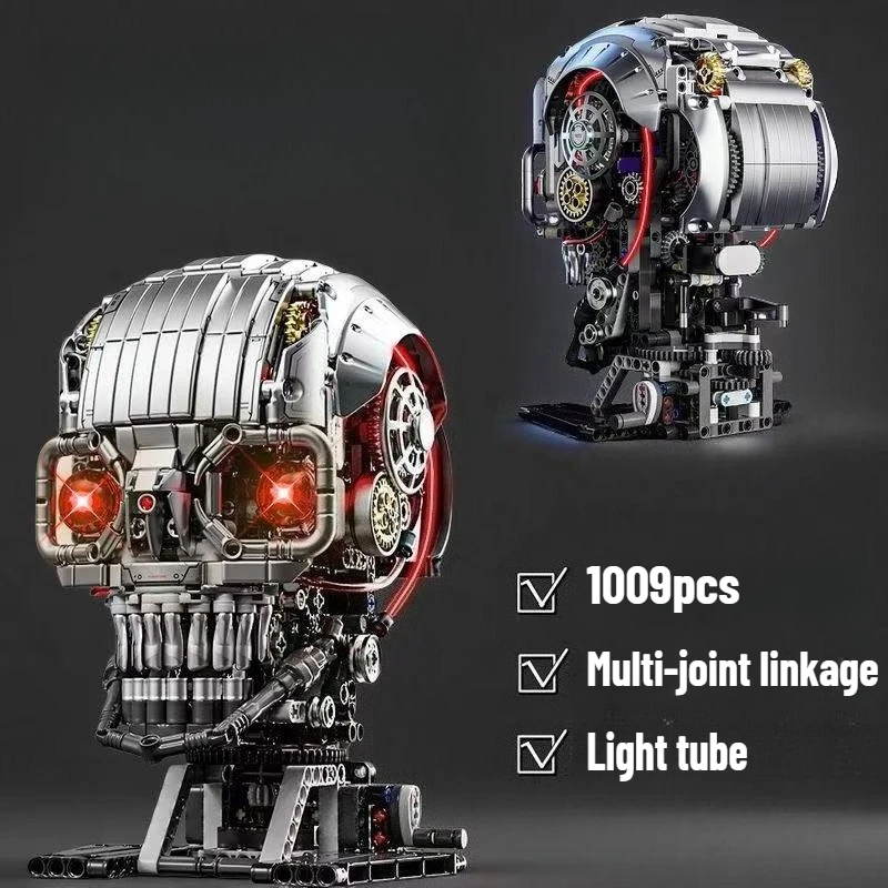 

2025 креативный динамический механический череп, голова, строительные блоки, кость, украшение для домашнего стола, модель, детская сборка, игрушка STEM, подарок для мальчиков