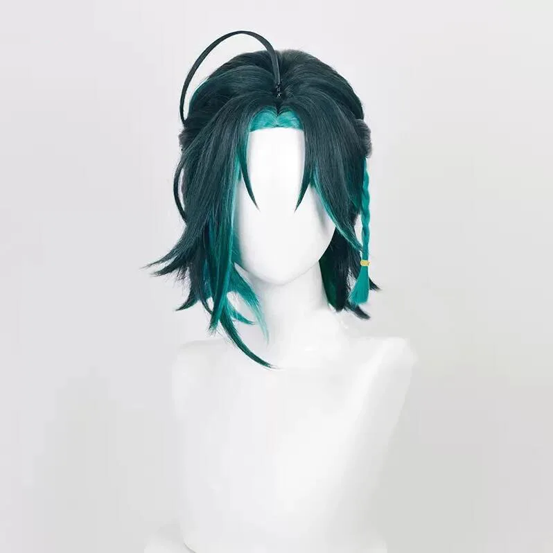 

New Xiao Cosplay Wig Genshin Impact Cosplay Short Braided Green Mixed Heat Resistant Synthetic Hair Game Anime Wigs