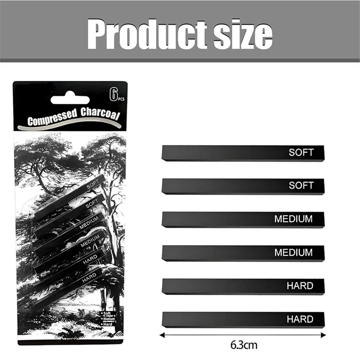 STOCK-6Pcs Willow Charcoal Sticks for Art, Ideal for Sketching, Shading, and DIY Crafts, Perfect for Beginners & Professionals