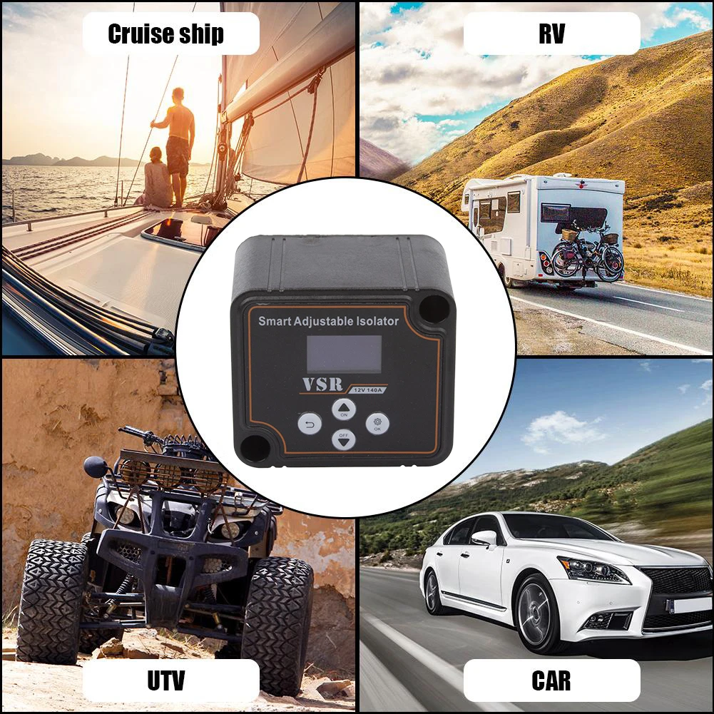 12V 140A Adjustable Dual Battery Isolator Split Charge VSR Car Relay LCD Display Digital Voltage Sensitive Relay Voltage Setting